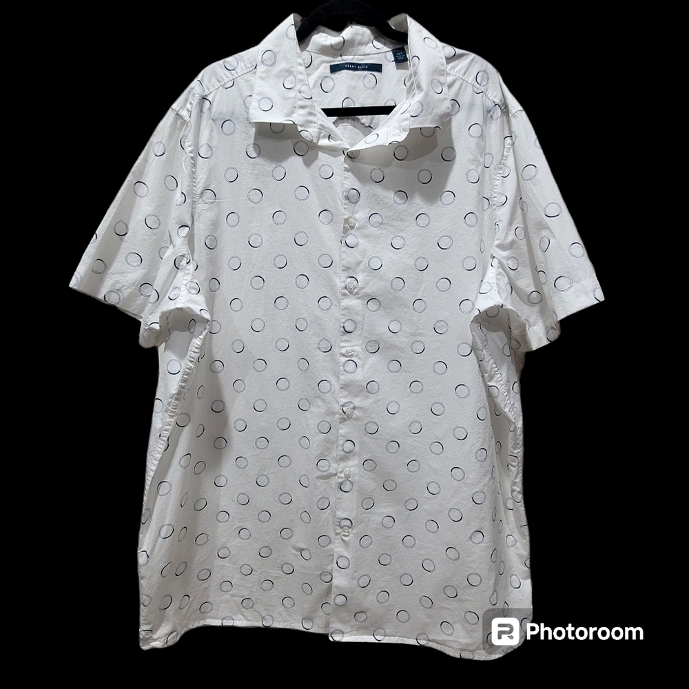 Perry Ellis 2XLT 100% Cotton Blue Circles Men's Dress Shirt Office Career